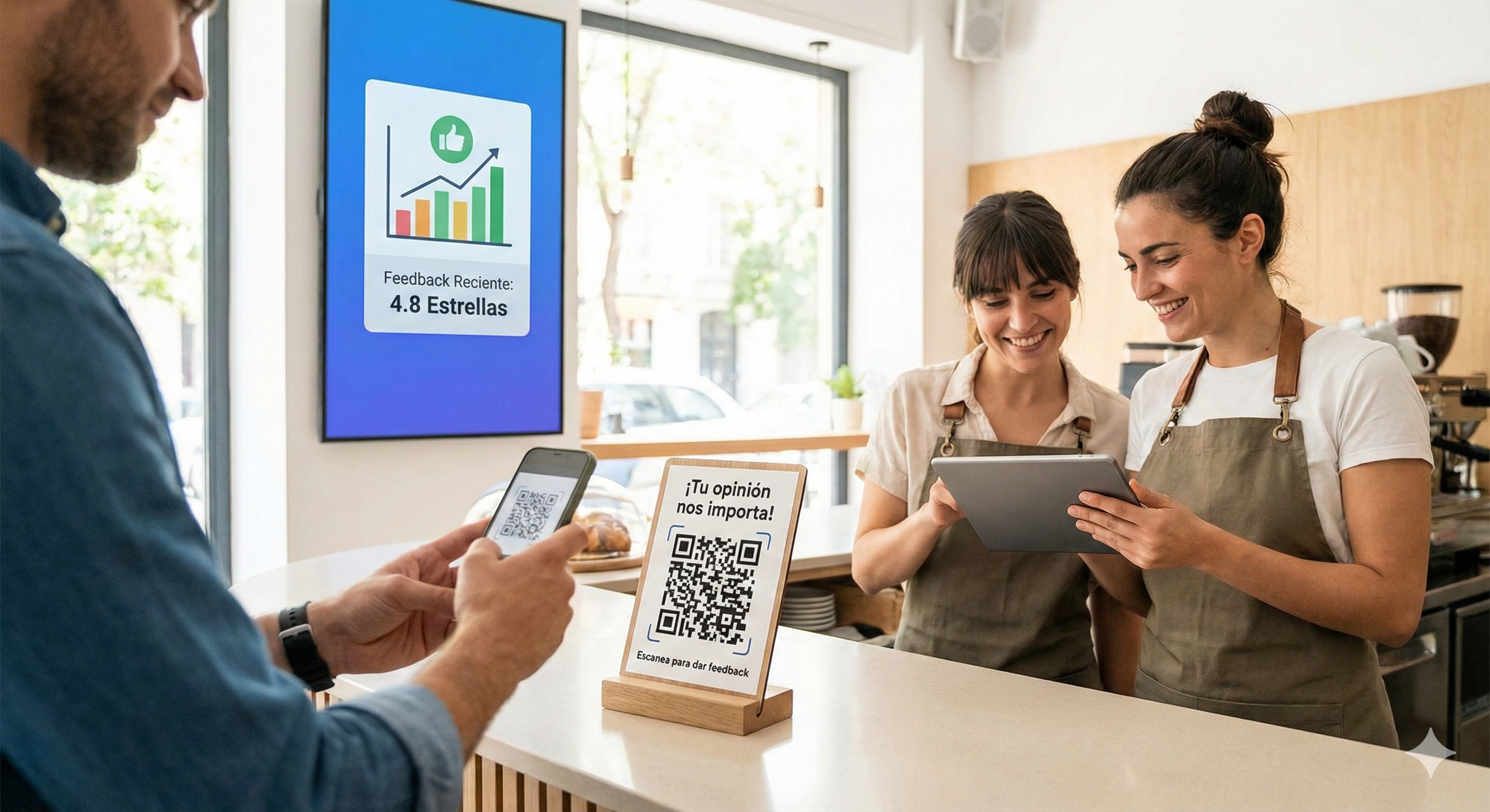 Cliente escaneando código QR para dejar feedback privado